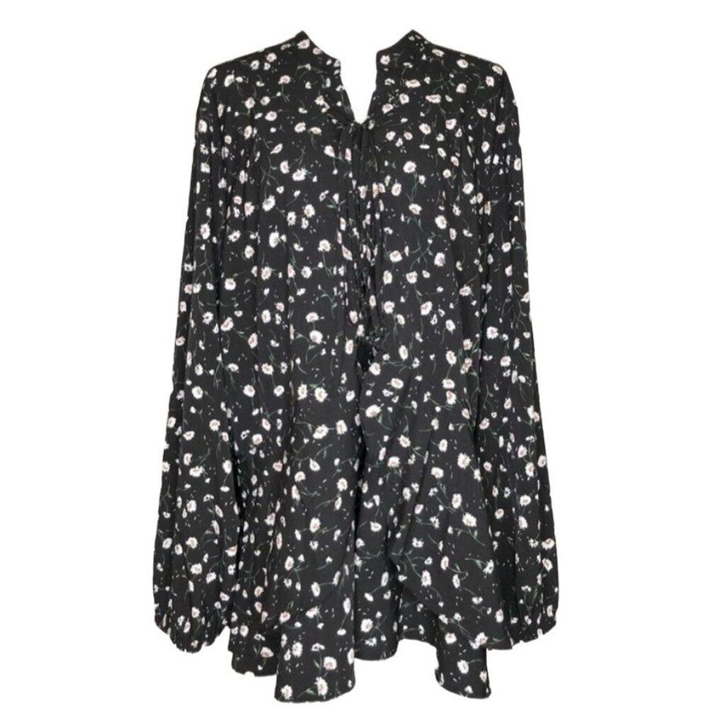 Lane Bryant Black Floral Lace-Up Peplum Tunic | Women's Size 26